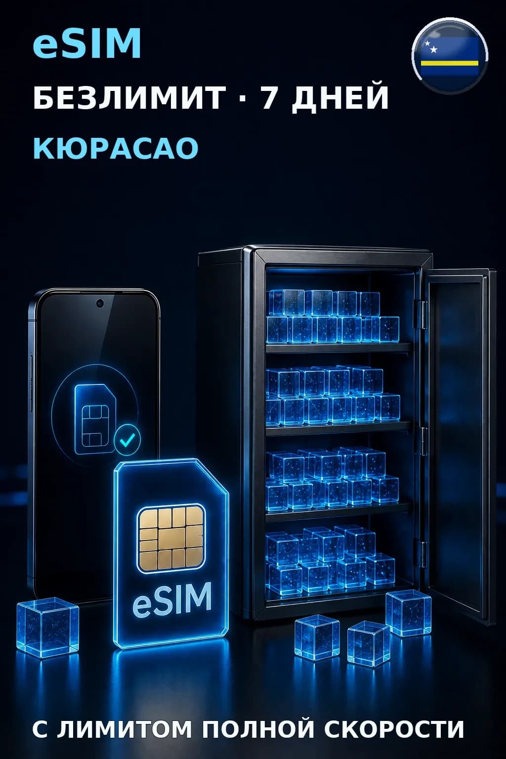 eSIM Кюрасао — БЕЗЛИМИТ, 7 дней — интернет