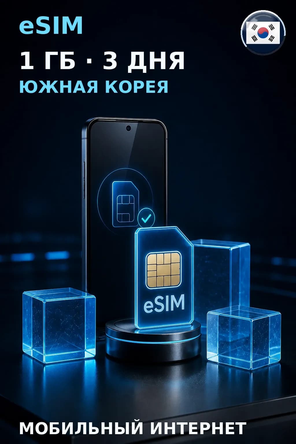 eSIM Южная Корея — 1 ГБ, 3 дня — интернет