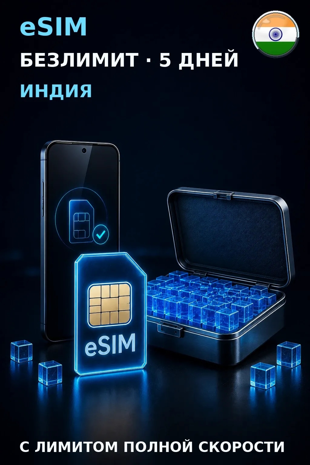 eSIM Индия — БЕЗЛИМИТ, 5 дней — интернет