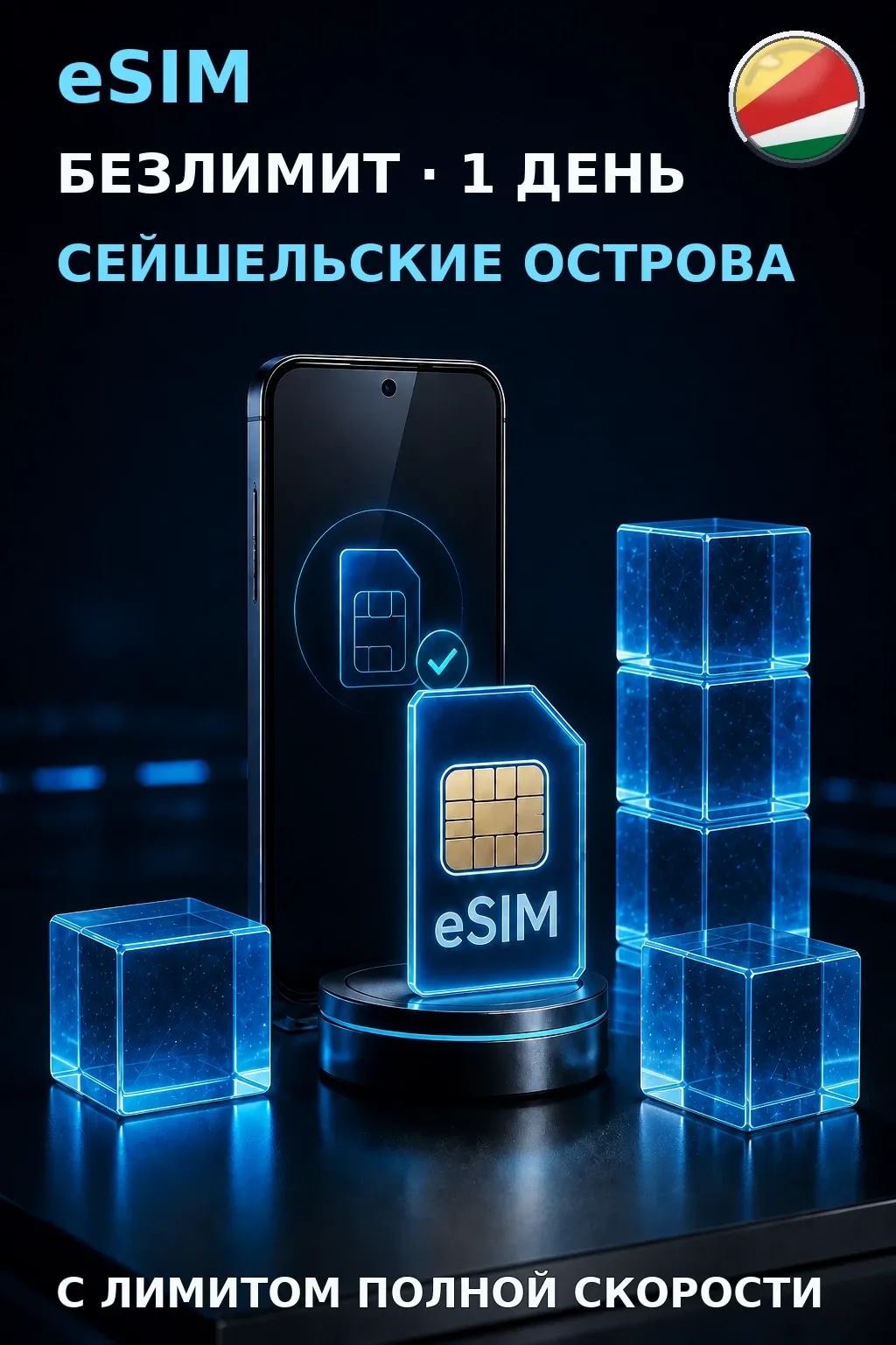 eSIM Сейшельские Острова — БЕЗЛИМИТ, 1 день — интернет