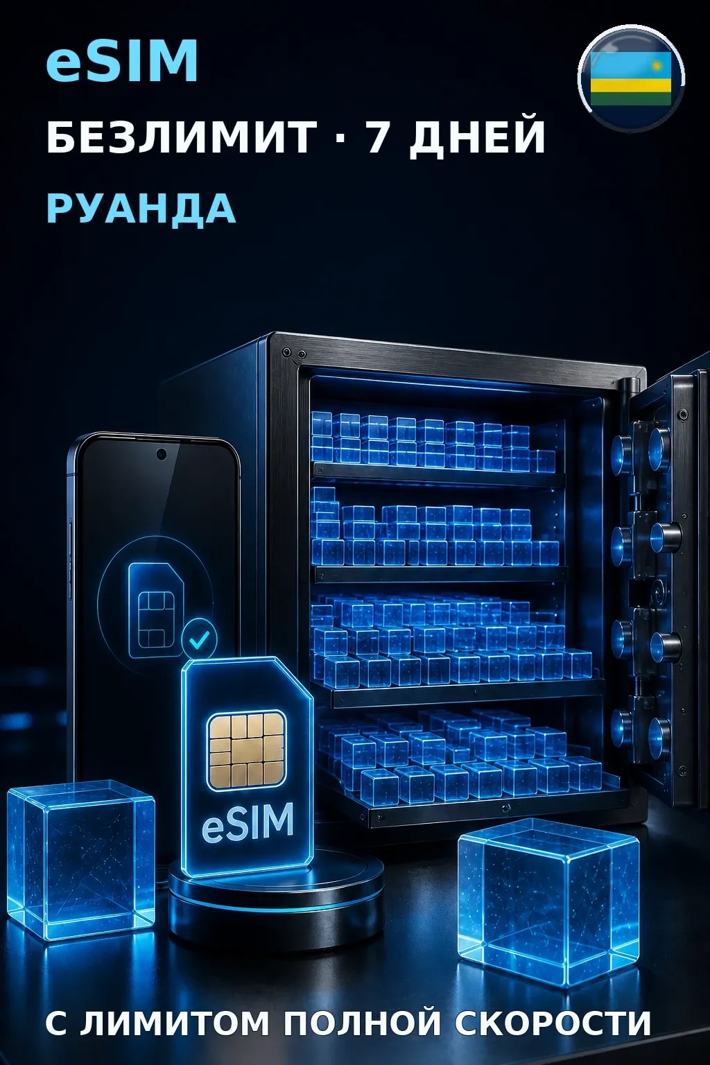 eSIM Руанда — БЕЗЛИМИТ, 7 дней — интернет