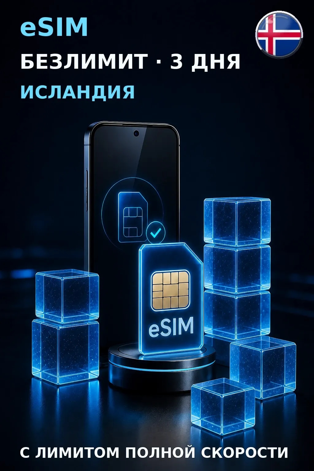eSIM Исландия — БЕЗЛИМИТ, 3 дня — интернет