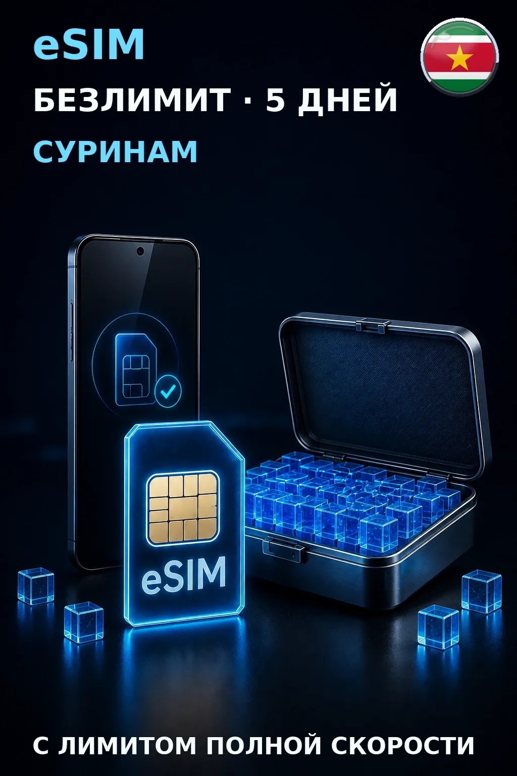 eSIM Суринам — БЕЗЛИМИТ, 5 дней — интернет