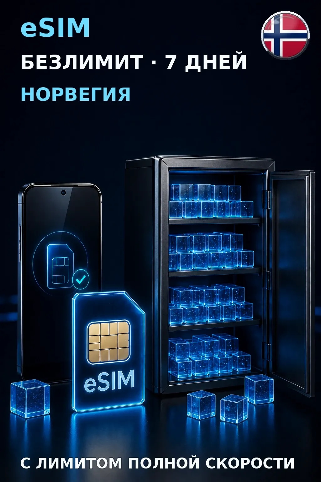 eSIM Норвегия — БЕЗЛИМИТ, 7 дней — интернет