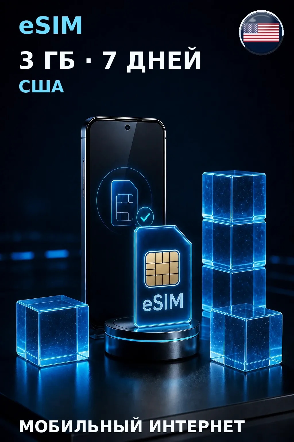 eSIM США — 3 ГБ, 7 дней — интернет