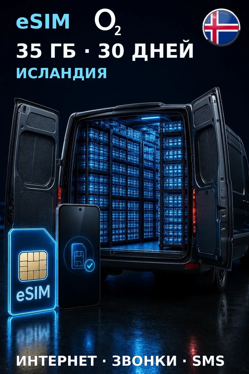 eSIM Исландия — 35 ГБ, 30 дней — интернет, звонки и SMS