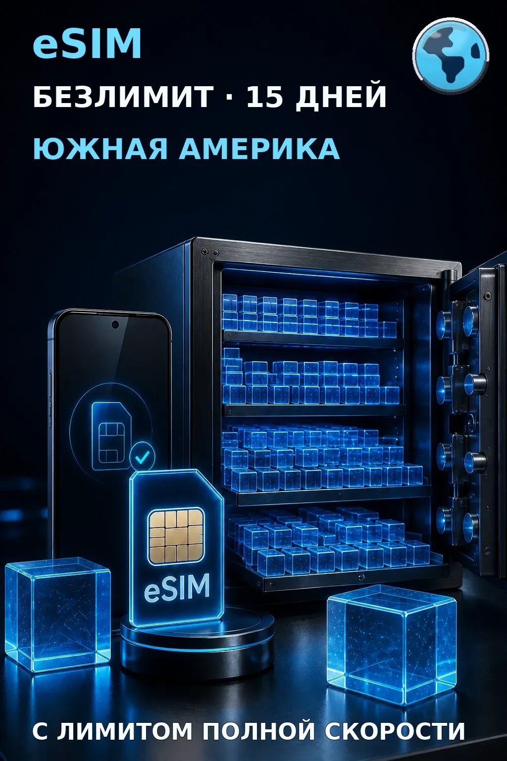 eSIM Южная Америка — БЕЗЛИМИТ, 15 дней — интернет