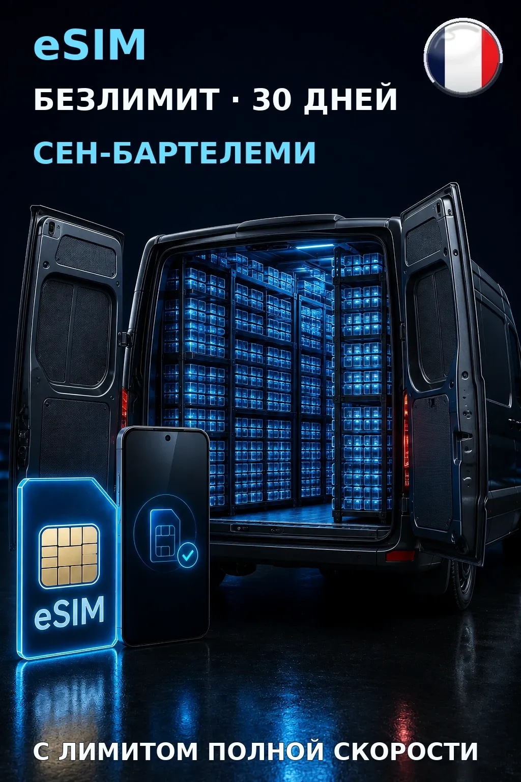 eSIM Сен-Бартелеми — БЕЗЛИМИТ, 30 дней — интернет