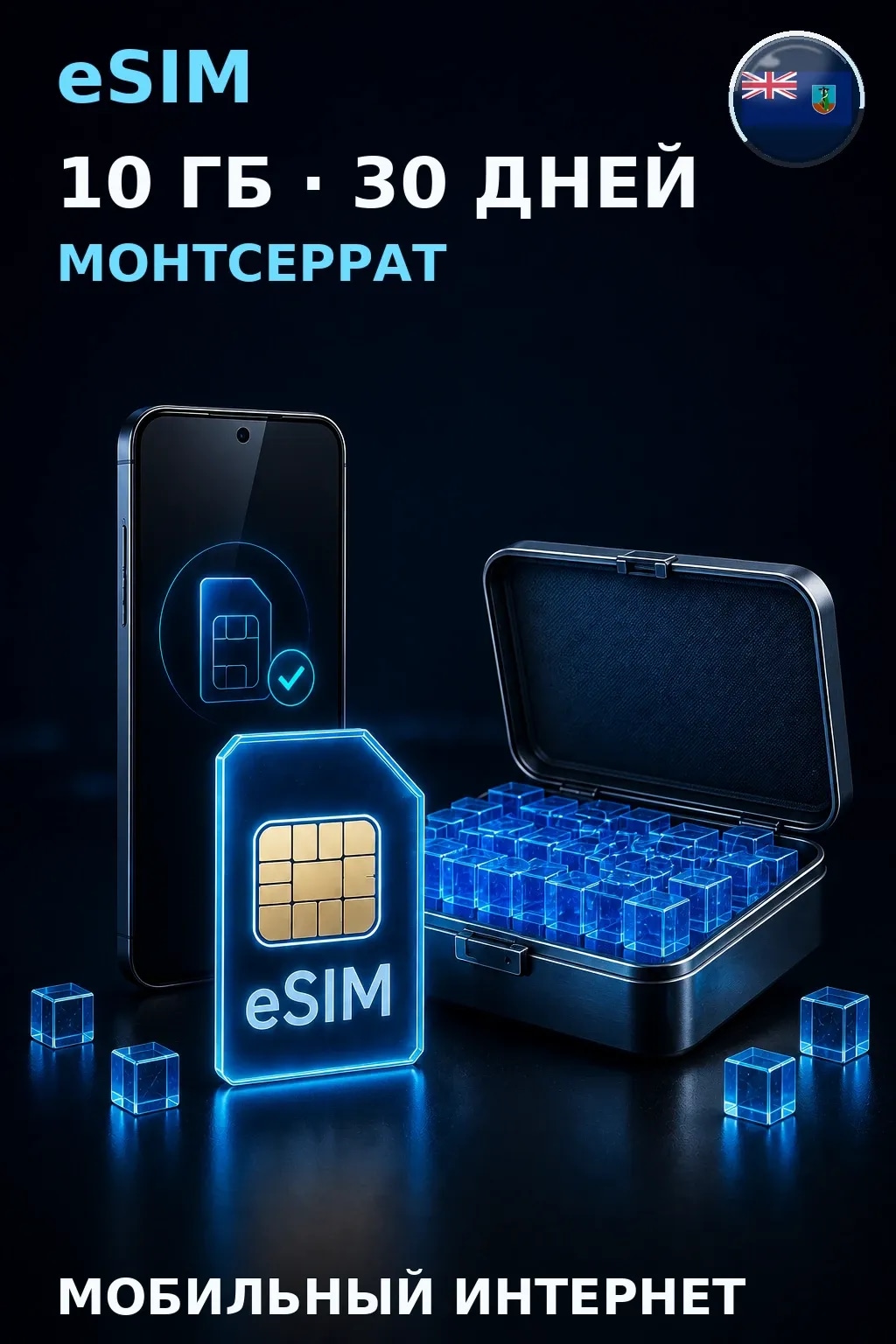 eSIM Монтсеррат — 10 ГБ, 30 дней — интернет