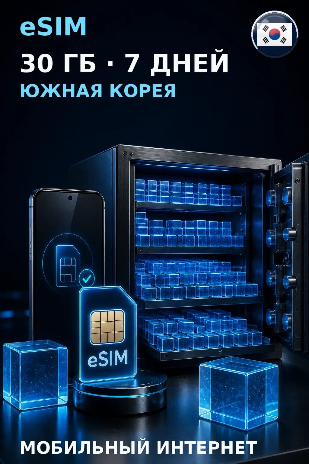 eSIM Южная Корея — 30 ГБ, 7 дней — интернет