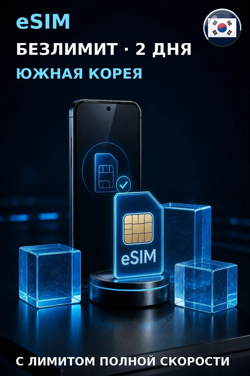 eSIM Южная Корея — БЕЗЛИМИТ, 2 дня — интернет